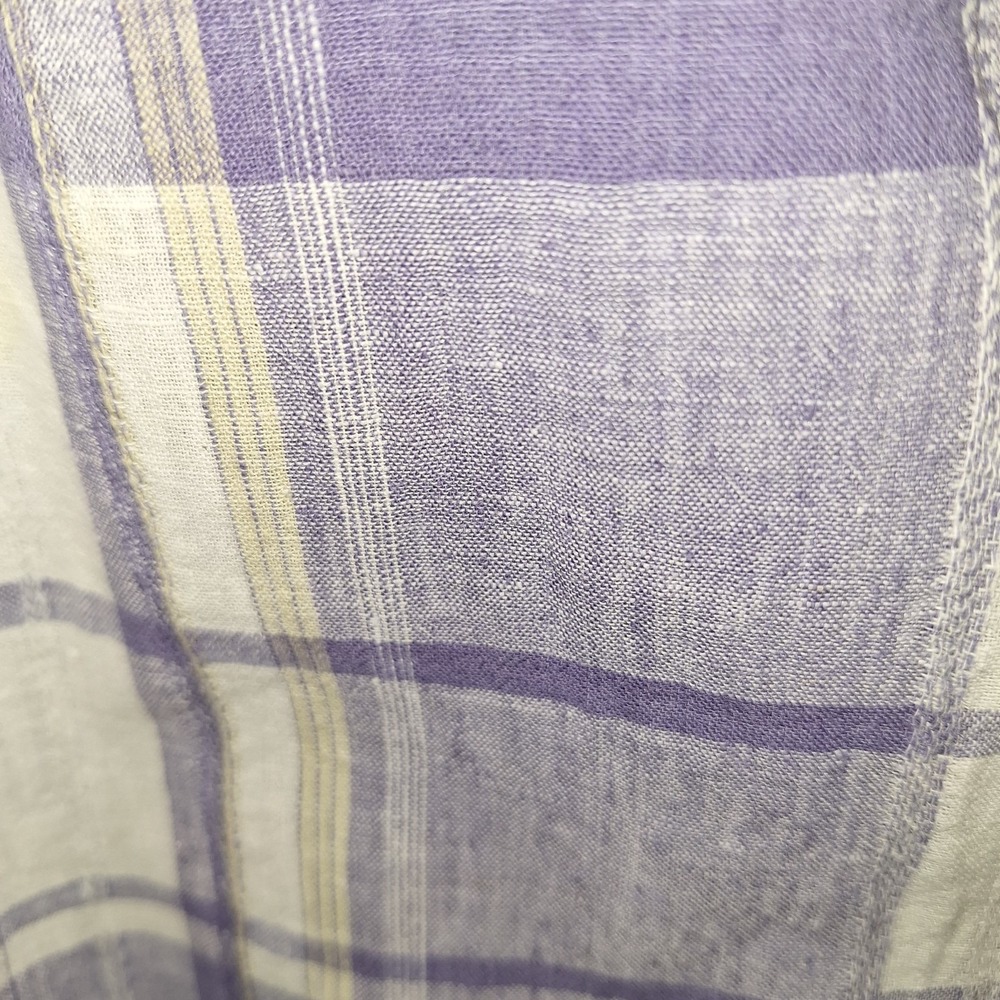 Vintage 90s Periwinkle White Plaid Linen Blend Dress 12 VTG Midi Cottagecore - Picture 9 of 16